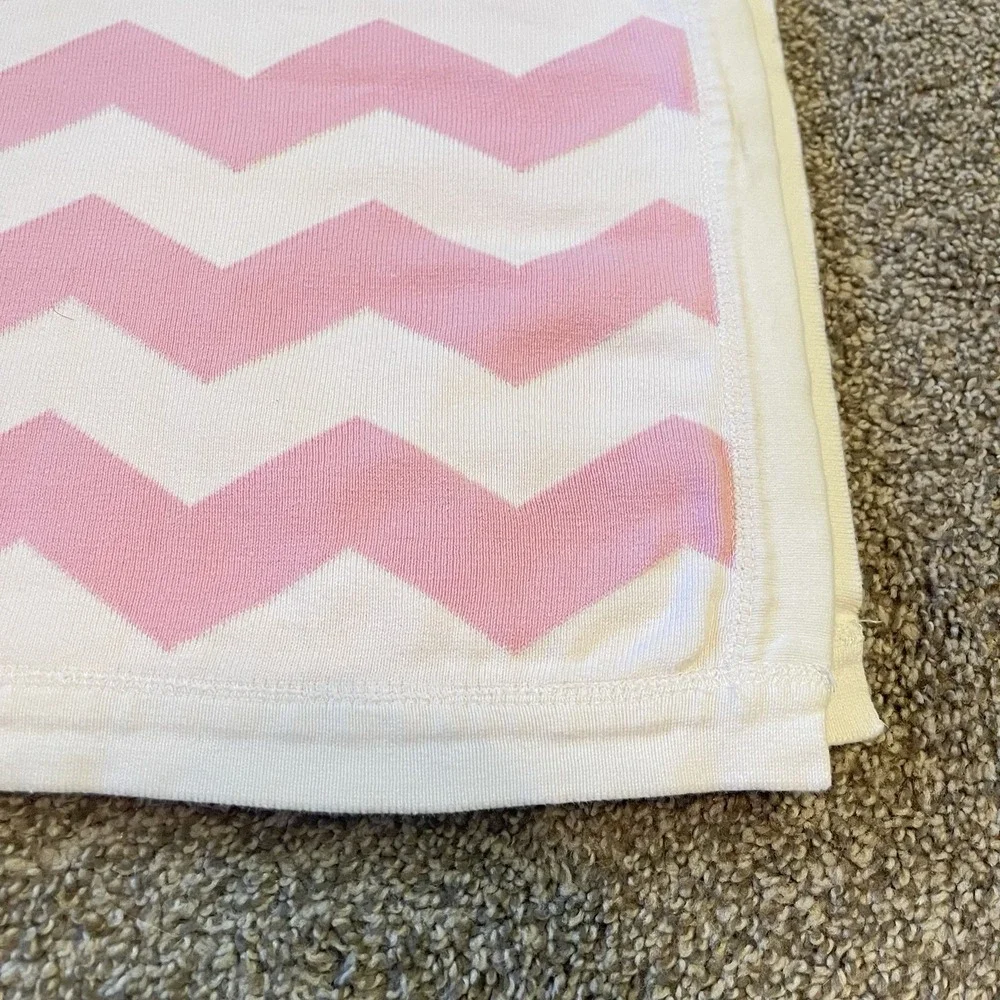 Baby Girl Knit Blanket Pink White Chevron Cotton Zigzag‎